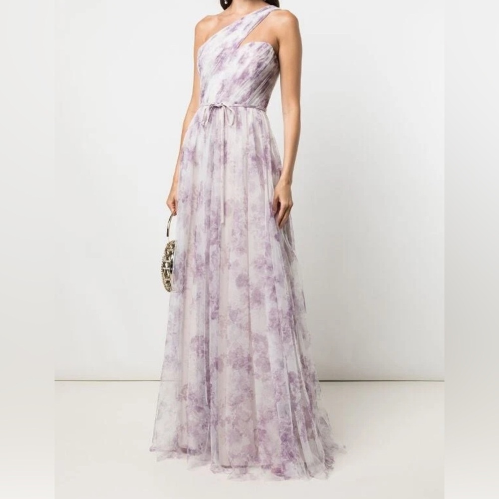 Marchesa Notte Bridesmaid***One-Shoulder Lavender Floral Gown***US 6 $325 - Picture 5 of 15